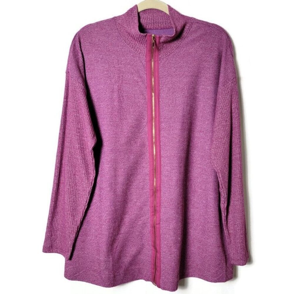 Soft Surroundings Purple Pink Full Zip Ribbed Workout Sweatshirt Jacket Large